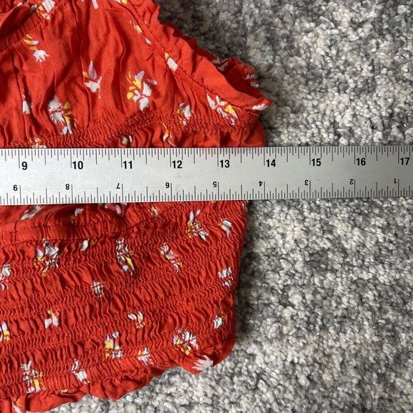 Free People Crop Top Womens XS Red Floral Smocked Tie Strap Boho Festival Summer - Picture 4 of 6
